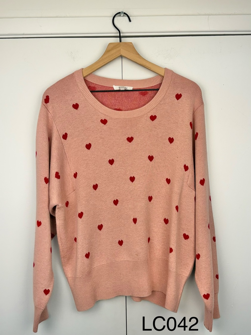 Splendid Jolie Pink Red Heart Cashmere Blend Sweater XL